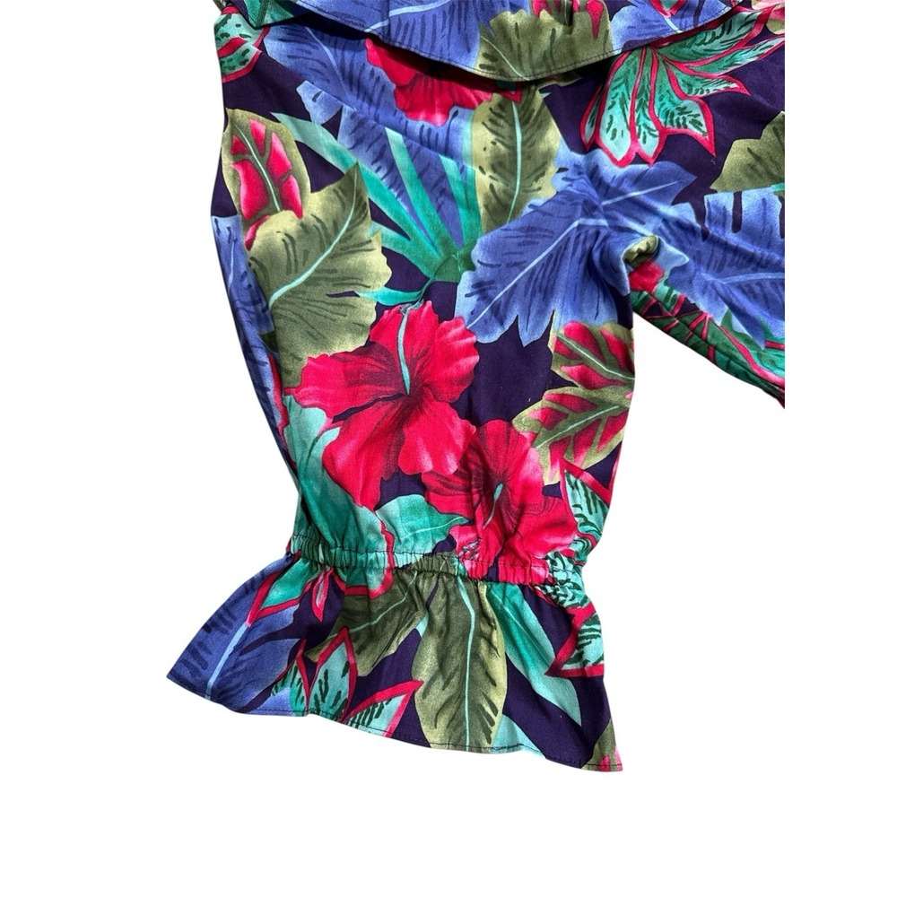 Hilo Hattie Hawaiian Muumuu Dress 2XL Cotton Tropical Floral Ruffle Vintage - Picture 4 of 9